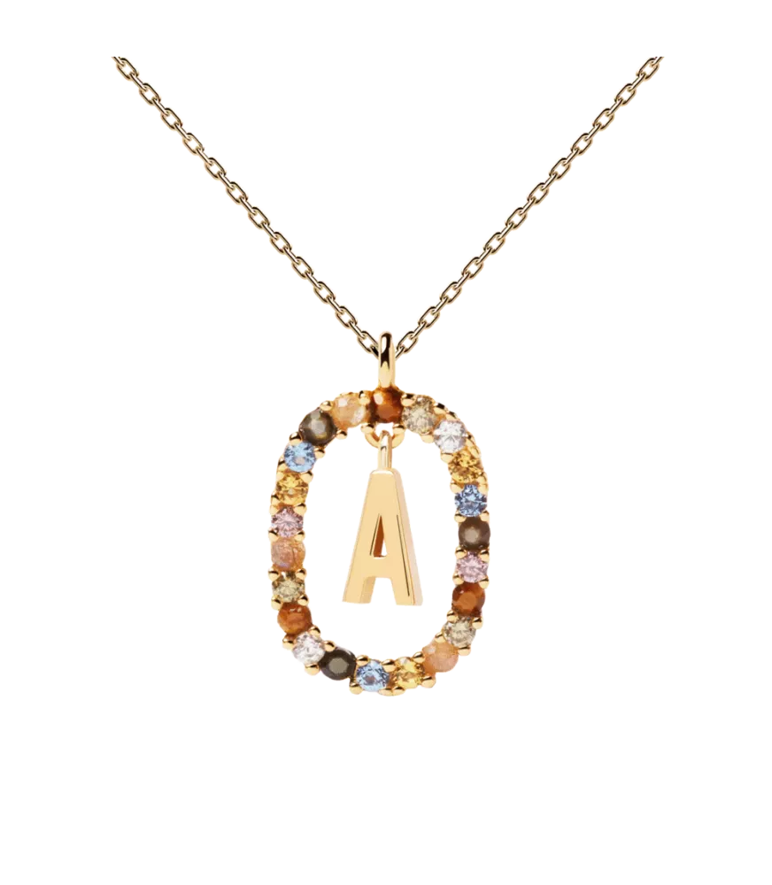 Collar P D Paola, letra A, con baño de oro de 18k.