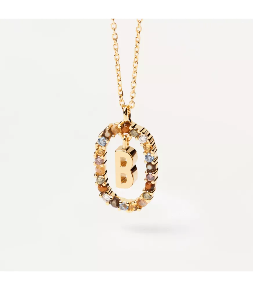 Collar P D Paola, letra B, con baño de oro de 18k.