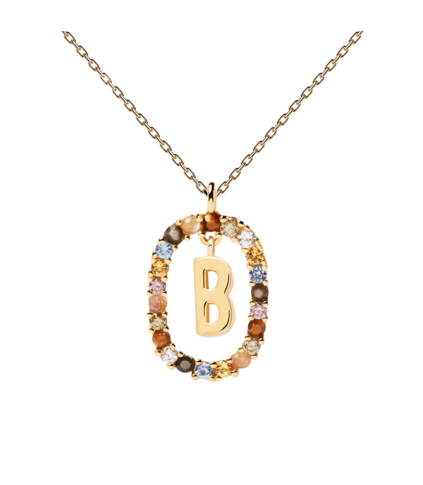 Collar P D Paola, letra B, con baño de oro de 18k.