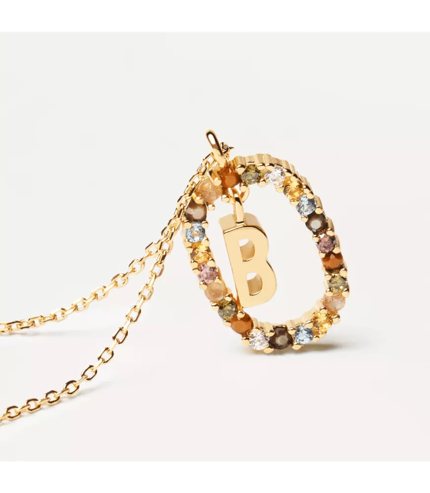 Collar P D Paola, letra B, con baño de oro de 18k.