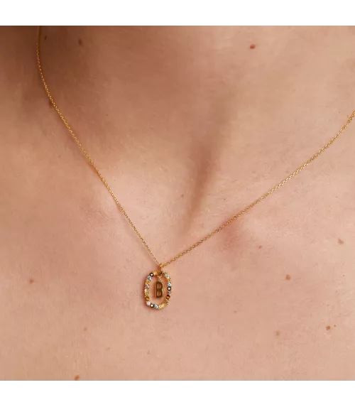 Collar P D Paola, letra B, con baño de oro de 18k.