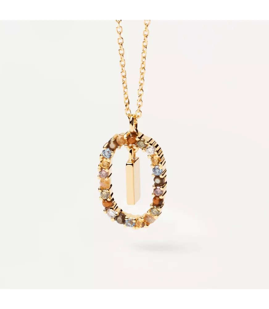 Collar P D Paola, letra I, con baño de oro de 18k.