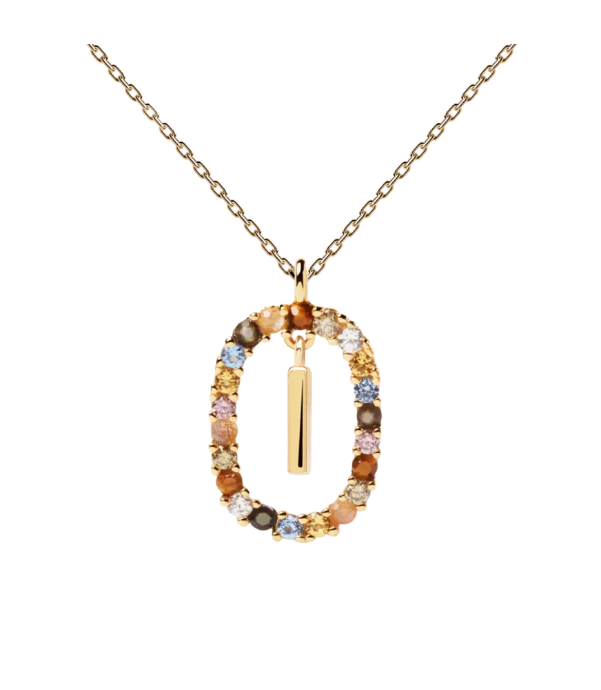 Collar P D Paola, letra I, con baño de oro de 18k.