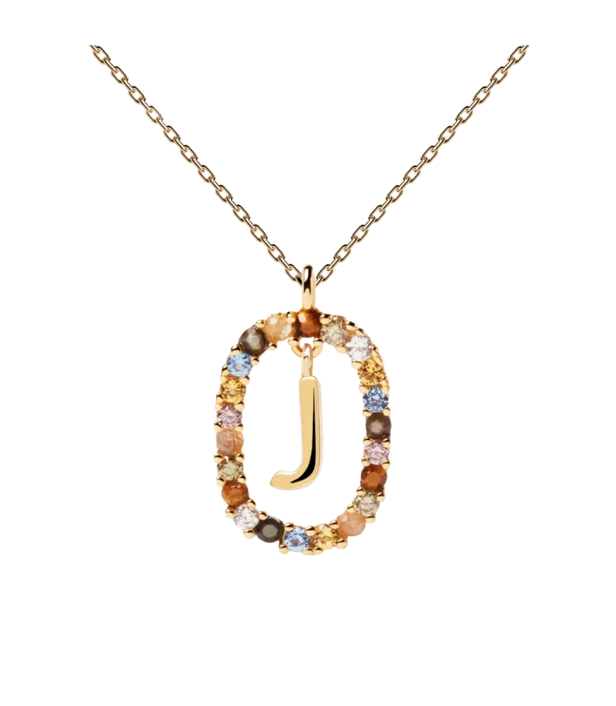 Collar P D Paola, letra J, con baño de oro de 18k.