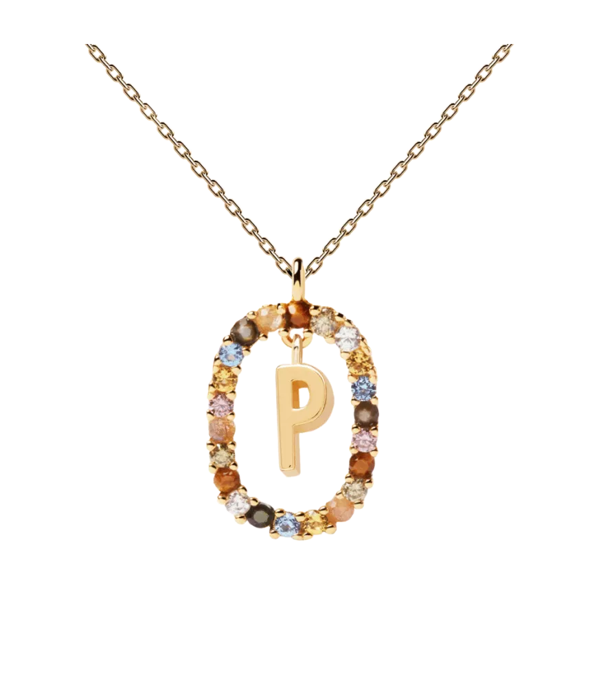 Collar P D Paola, letra P, con baño de oro de 18k.