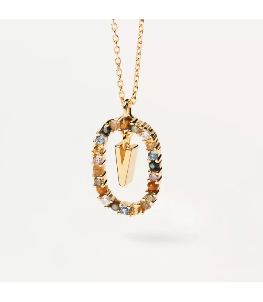 Collar P D Paola, letra R, con baño de oro de 18k.