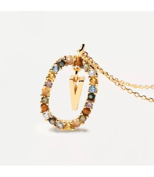 Collar P D Paola, letra R, con baño de oro de 18k.