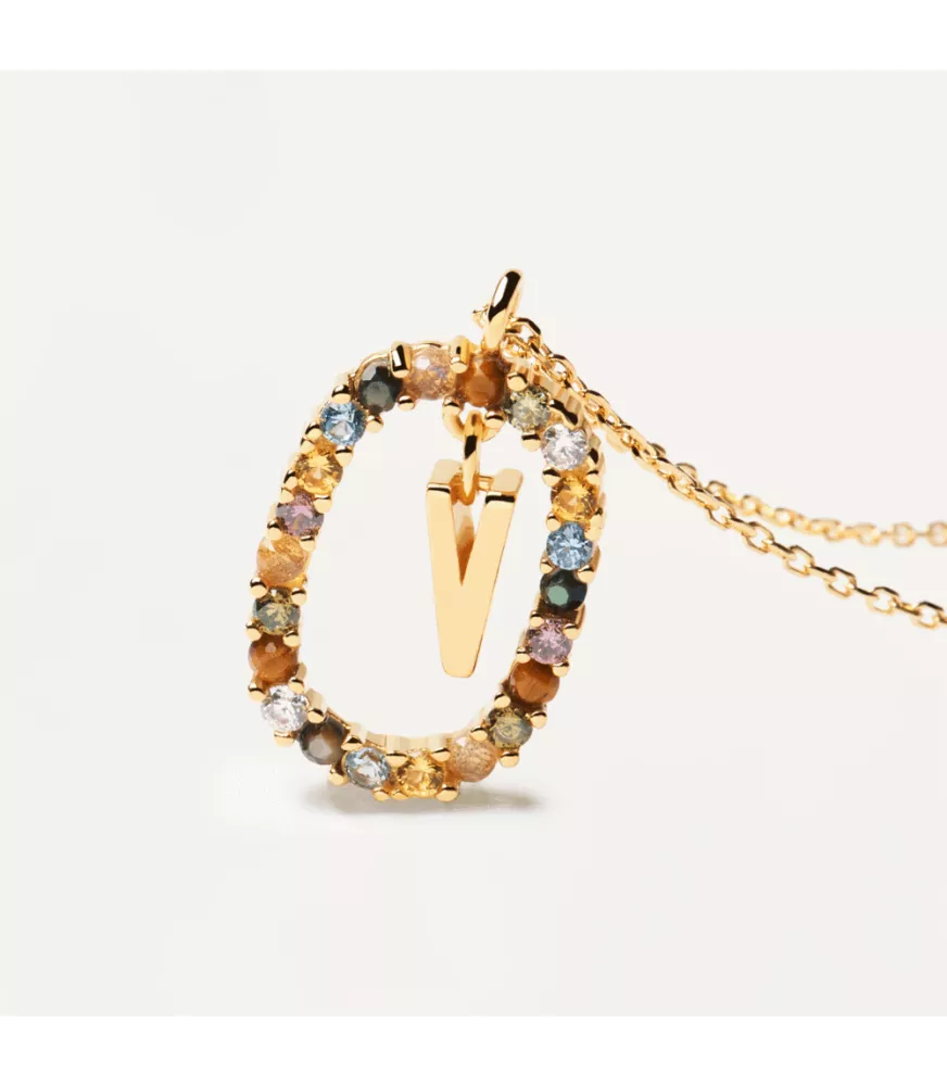 Collar P D Paola, letra R, con baño de oro de 18k.