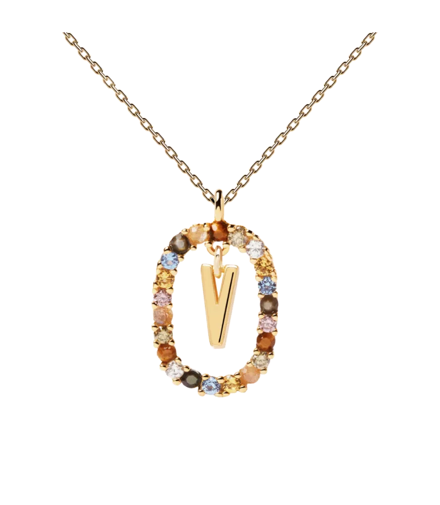 Collar P D Paola, letra R, con baño de oro de 18k.