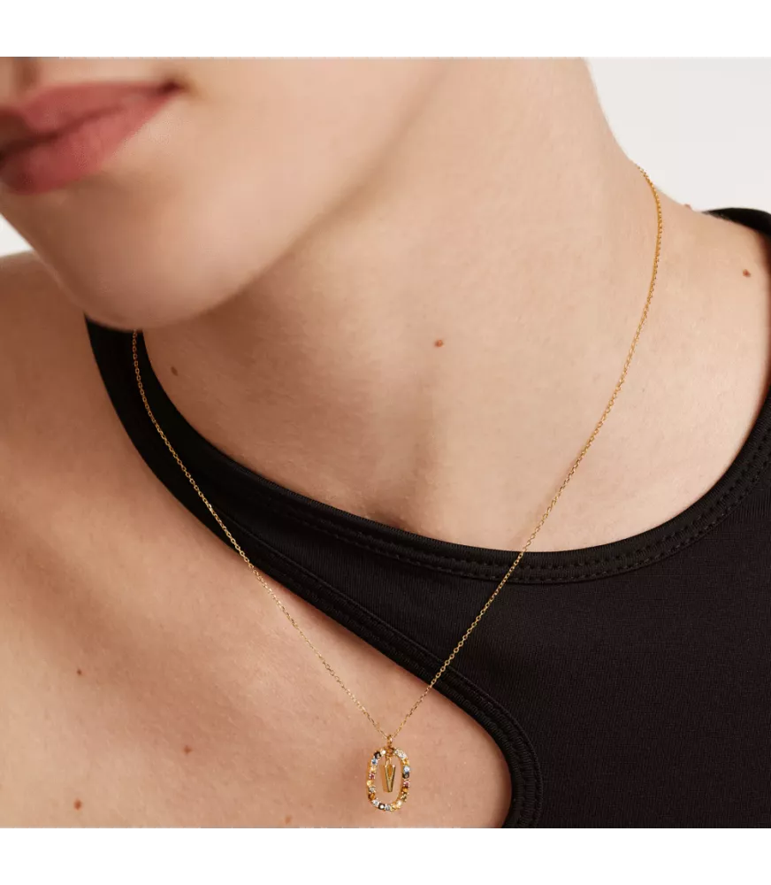 Collar P D Paola, letra R, con baño de oro de 18k.