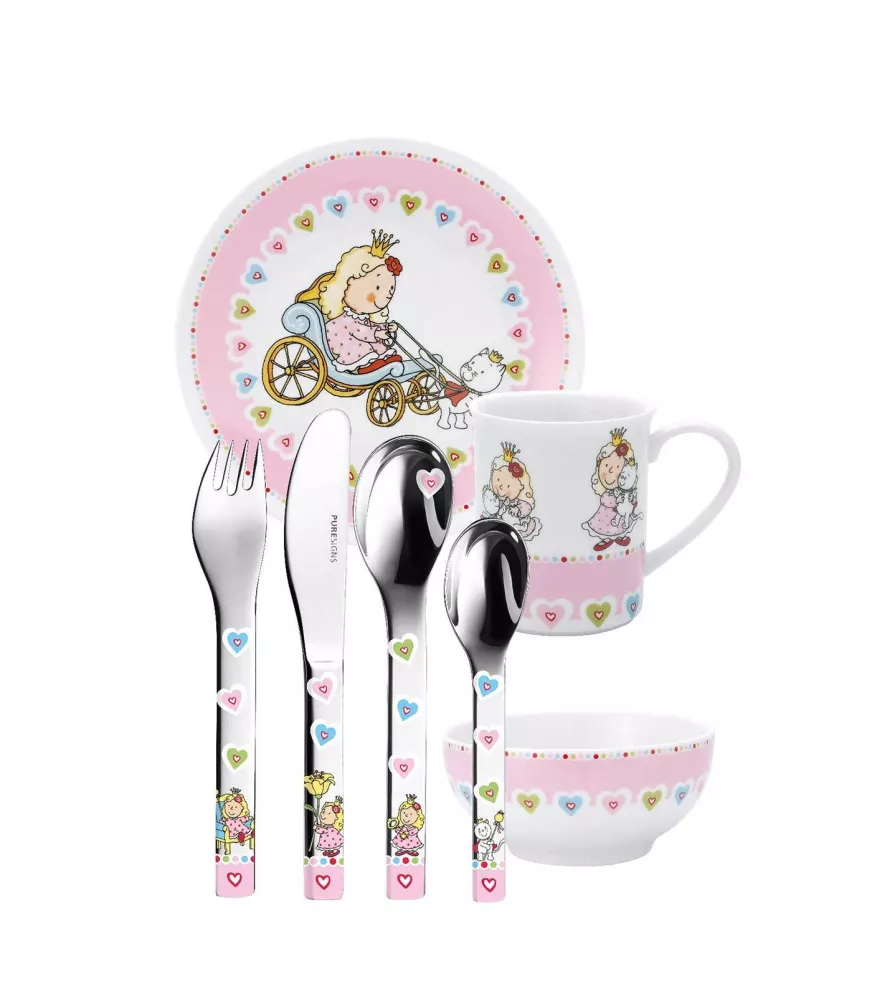 Set 7 piezas vajilla y cubiertos "Princesa".