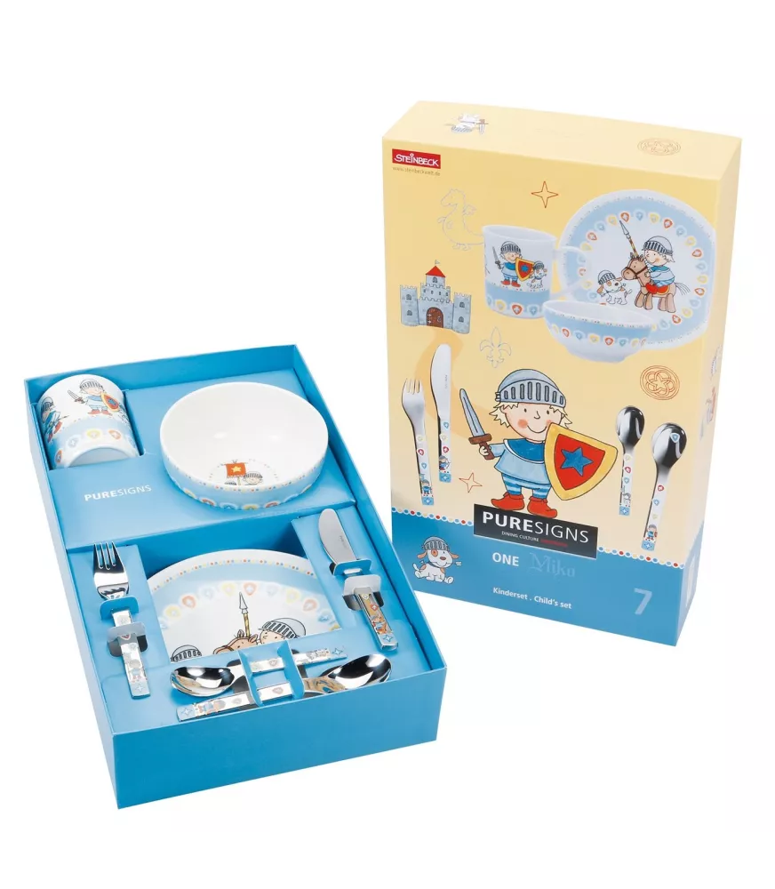 Set 7 piezas vajilla y cubiertos "Caballero".