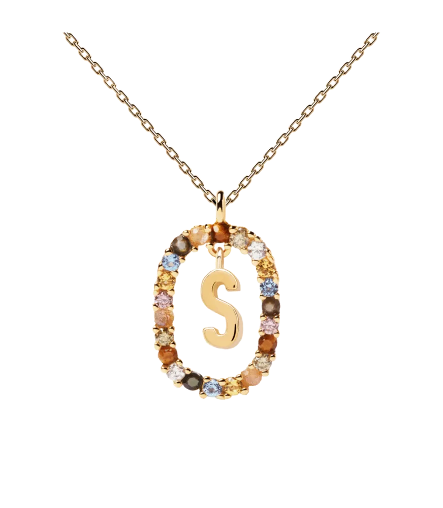Collar P D Paola, letra S, con baño de oro de 18k.