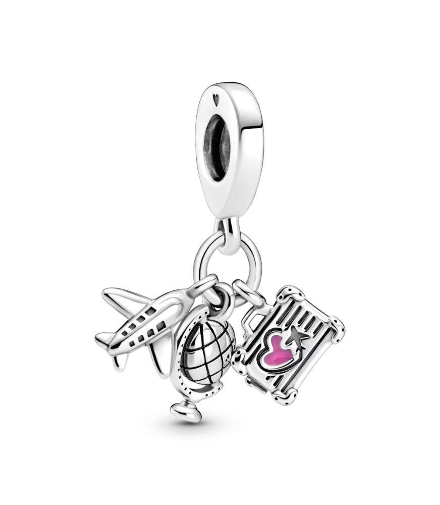 Charm Colgante en plata de ley Avión, Globo y Maleta