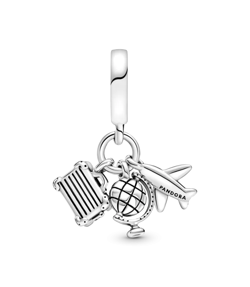 Charm Colgante en plata de ley Avión, Globo y Maleta