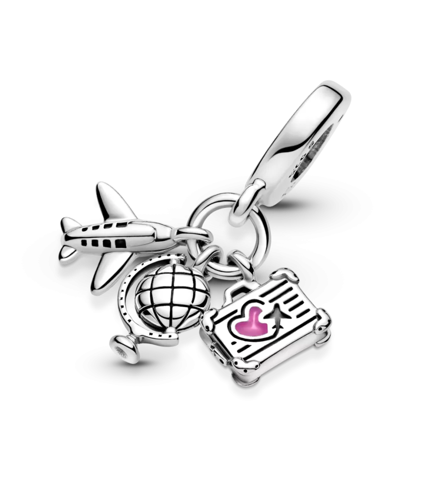 Charm Colgante en plata de ley Avión, Globo y Maleta