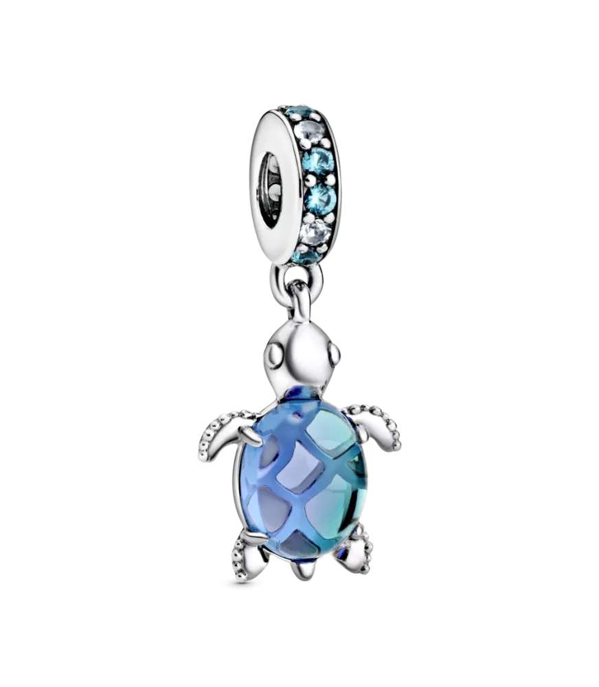 Charm Colgante en plata de ley Cristal de Murano Tortuga Marina