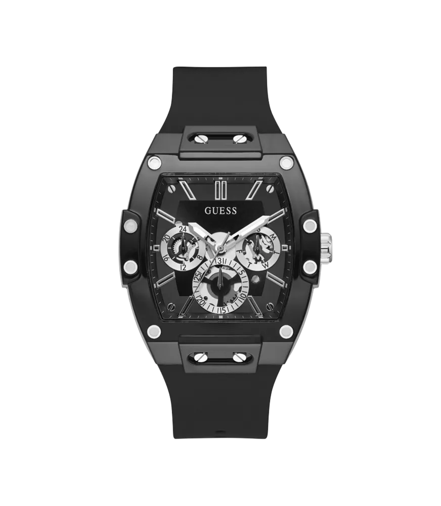 Cuarzo ,analógico, 3 agujas y multifunción . Con correa caucho negro.