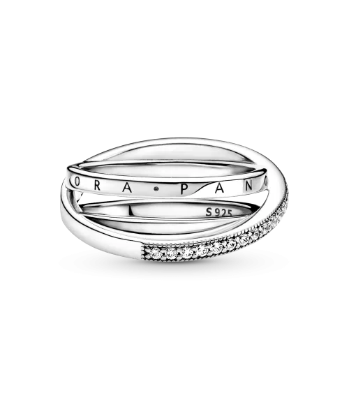 Anillo en plata de ley Cruzado Triple Banda en Pavé