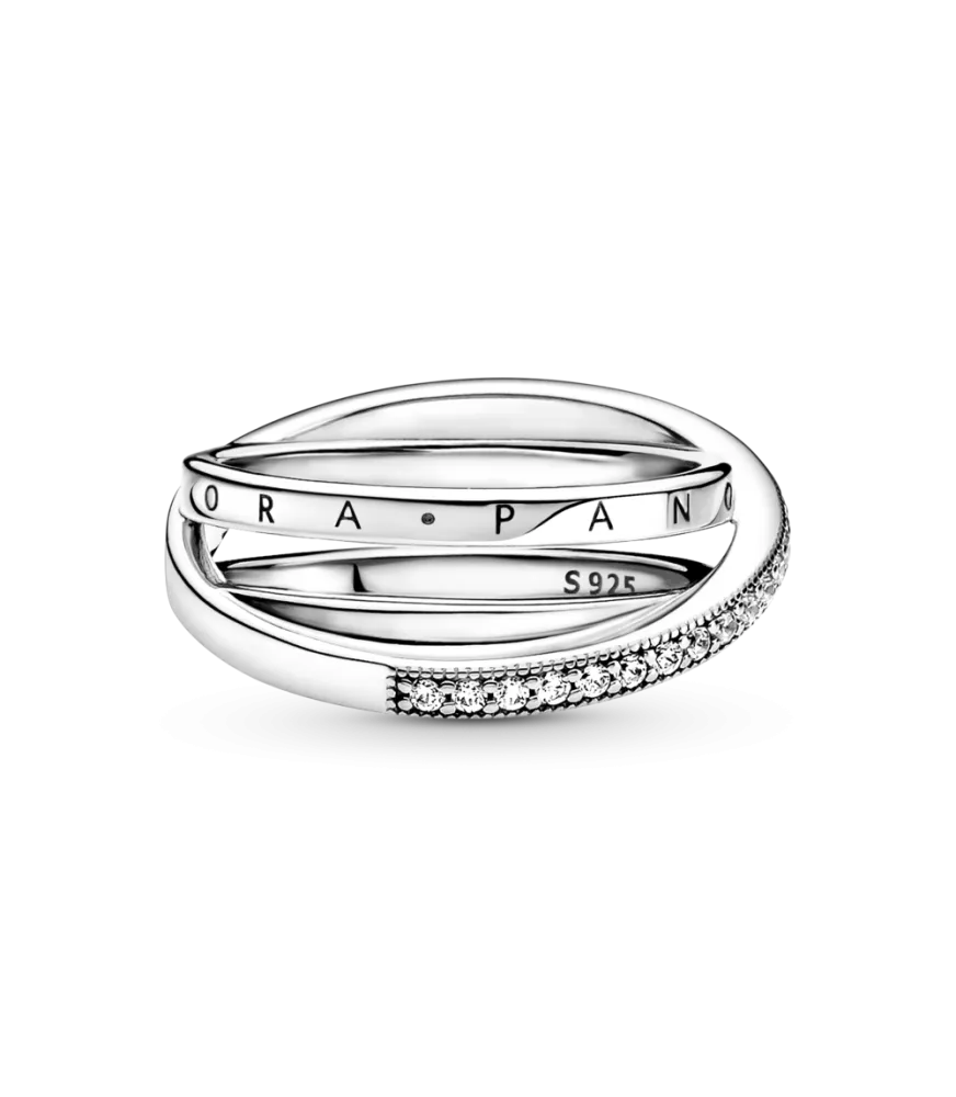 Anillo en plata de ley Cruzado Triple Banda en Pavé