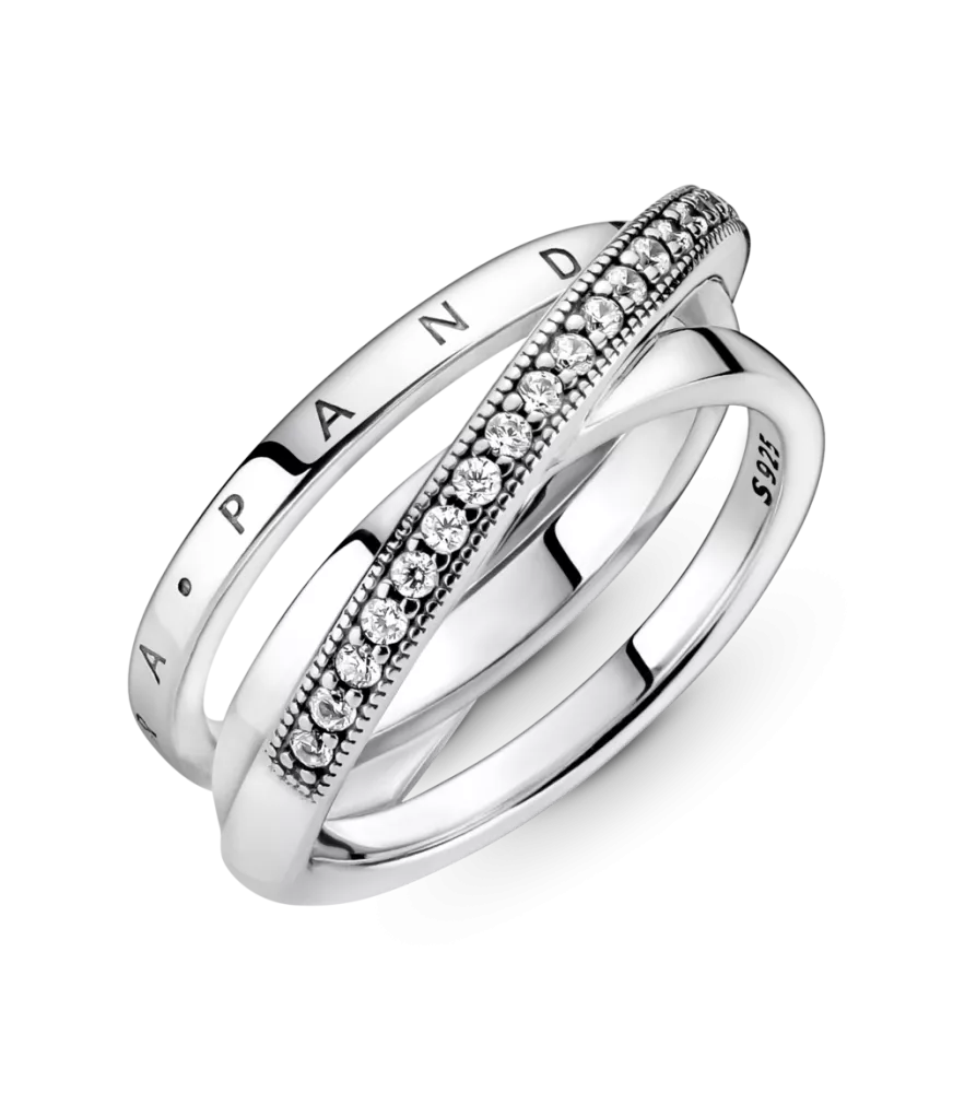 Anillo en plata de ley Cruzado Triple Banda en Pavé