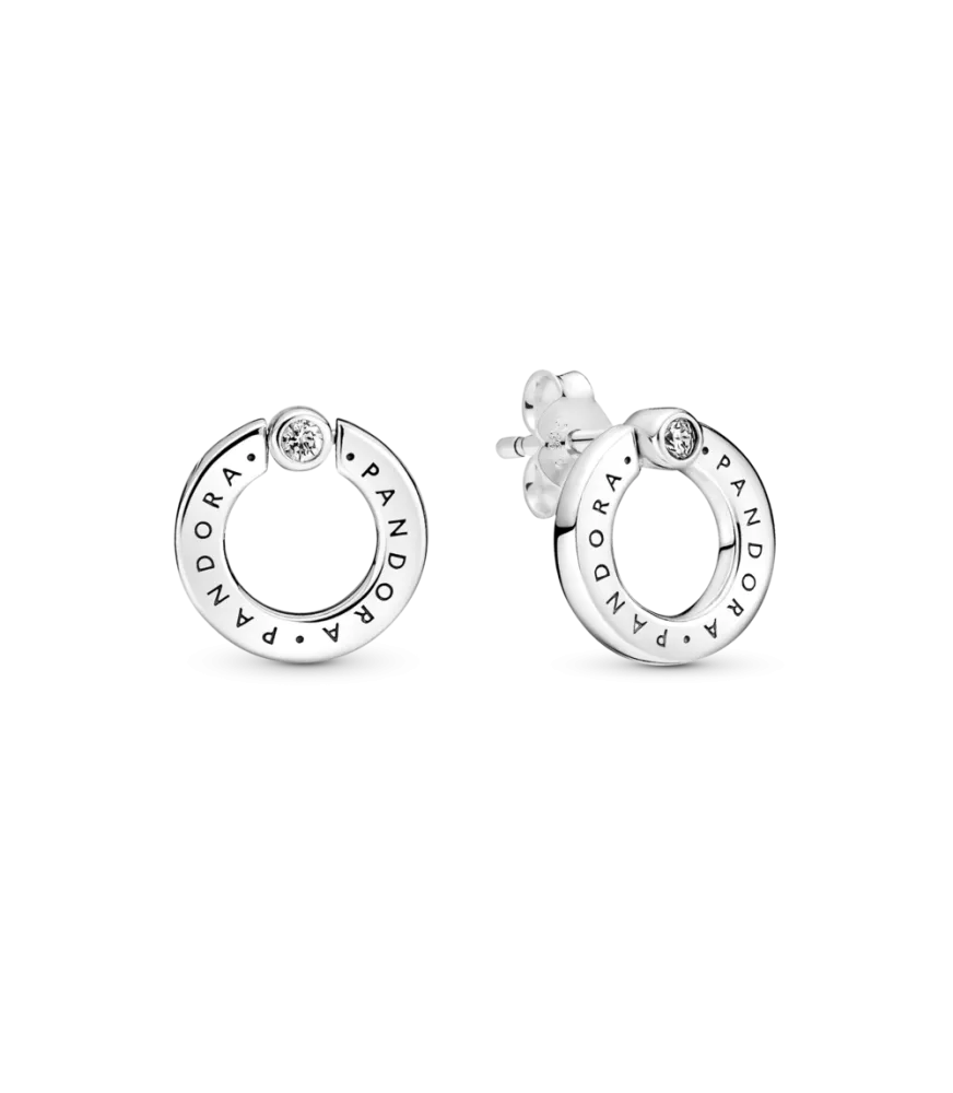  Pendientes de botón en plata de ley Círculo Reversible en Pavé & Logo