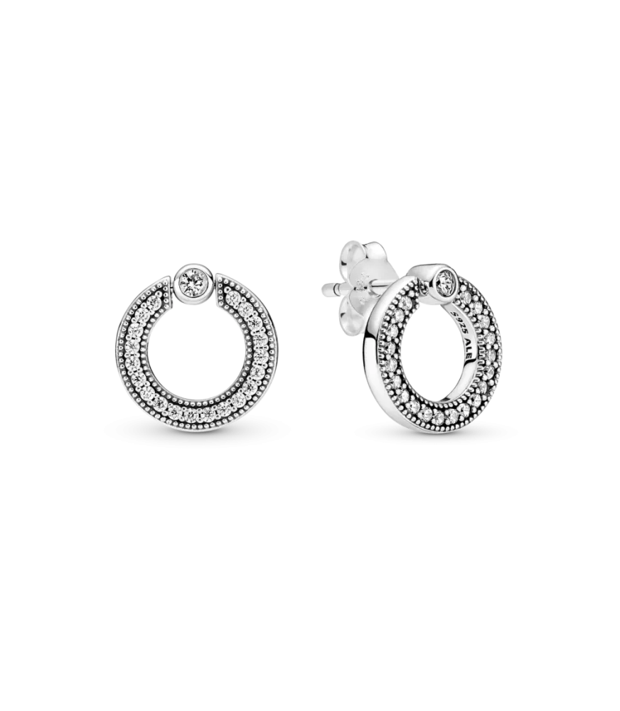  Pendientes de botón en plata de ley Círculo Reversible en Pavé & Logo