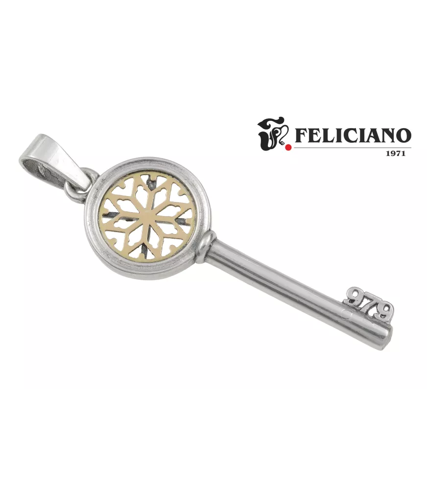 Colgante Llave grande sin bisel en el rosetón en plata y oro , 