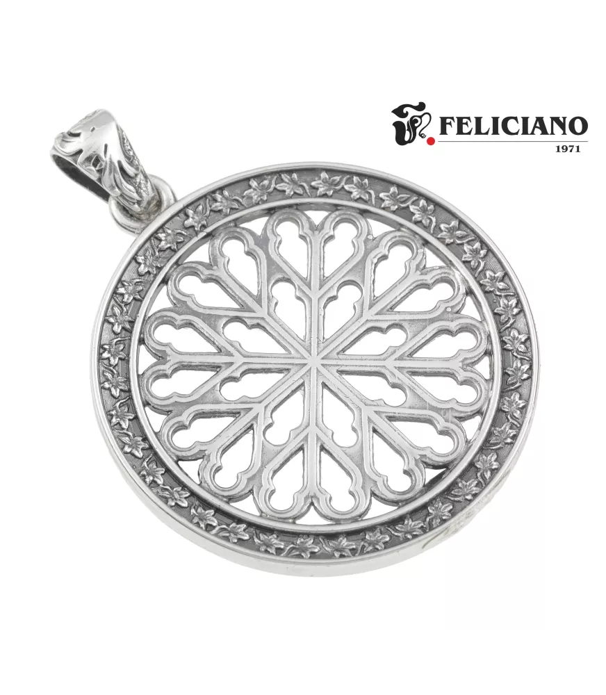 Colgante Medallón Rosetón pequeño, en plata  