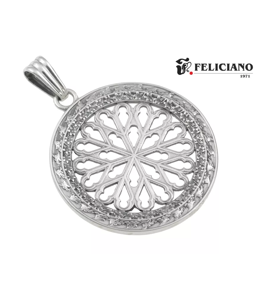 Colgante Medallón Rosetón grande, en plata  
