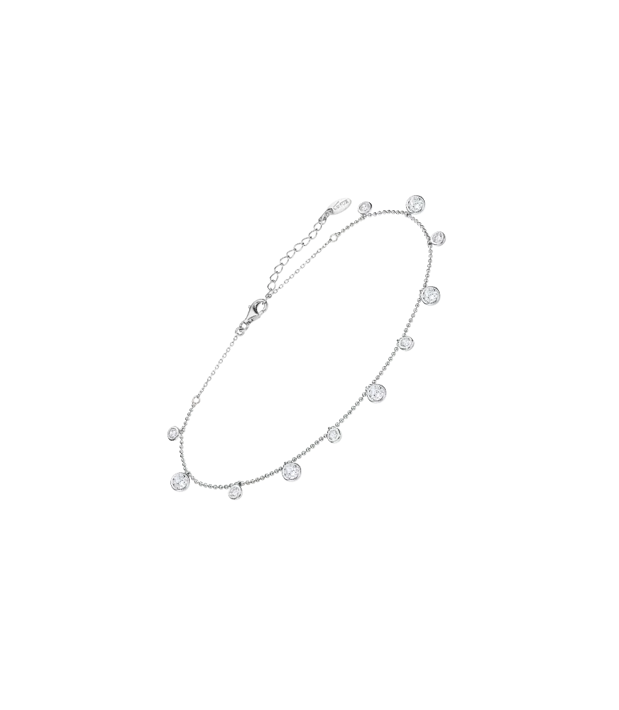 Tobillera Lotus Silver Anklets, circonitas grandes, en plata 925 milésimas