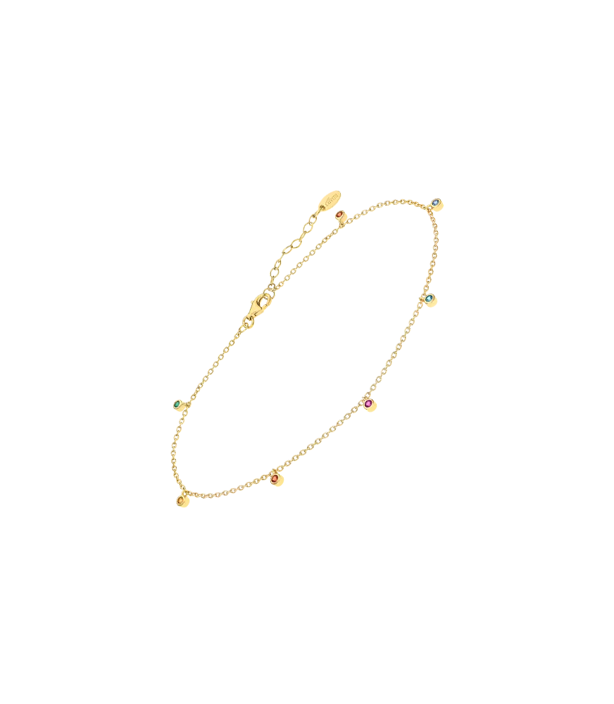 Tobillera Lotus Silver, circonitas colores pequeñas, en plata 925 milésimas chapada en oro amarillo.