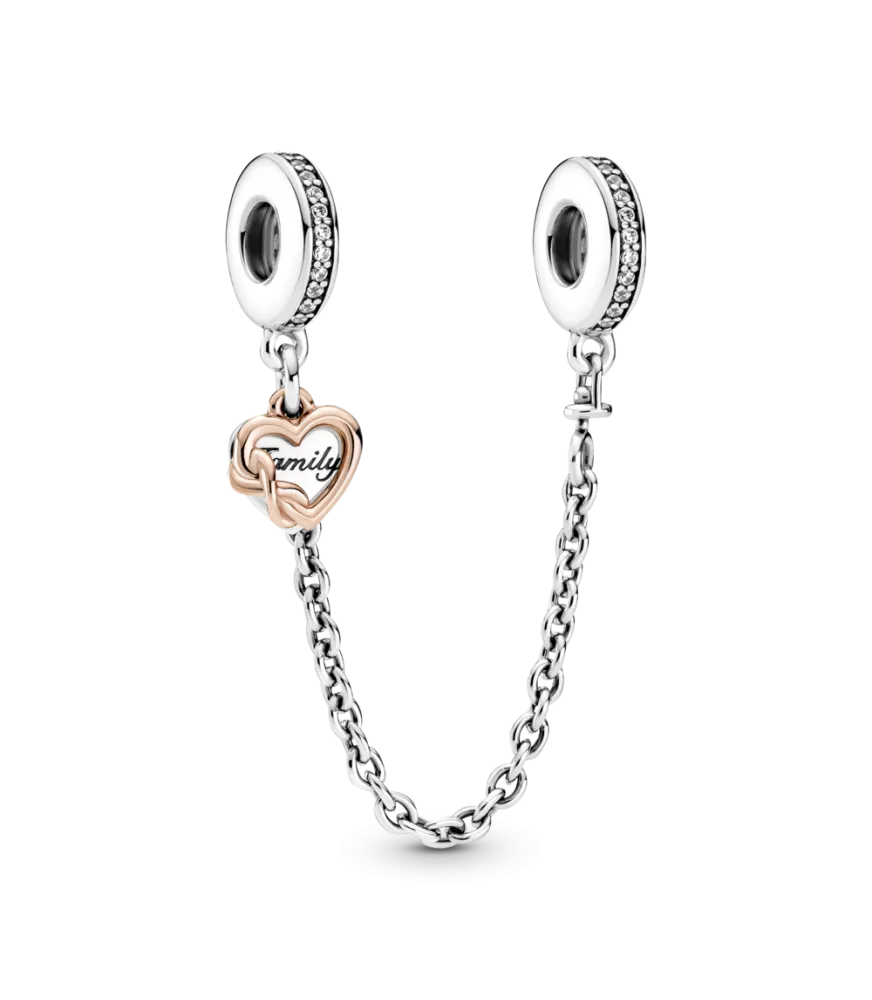 Cadena de Seguridad en plata de ley y Pandora Rose Corazón Famiiliar