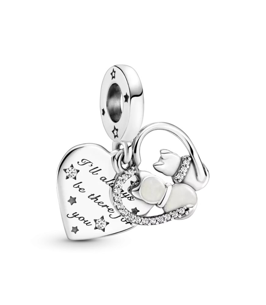 Charm Colgante en plata de ley Gatos & Corazones