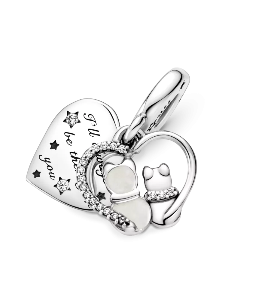 Charm Colgante en plata de ley Gatos & Corazones