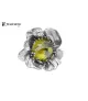 Anillo de plata, flor grande verde.