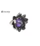 Anillo de plata, flor grande morada.