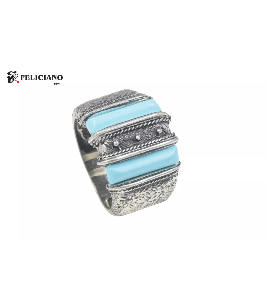 Anillo de plata, barras turquesa.