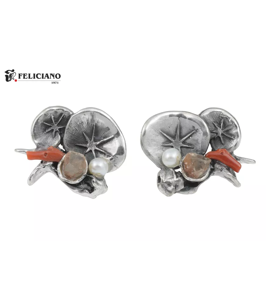 Pendientes Nenufar grande en plata de primera ley.