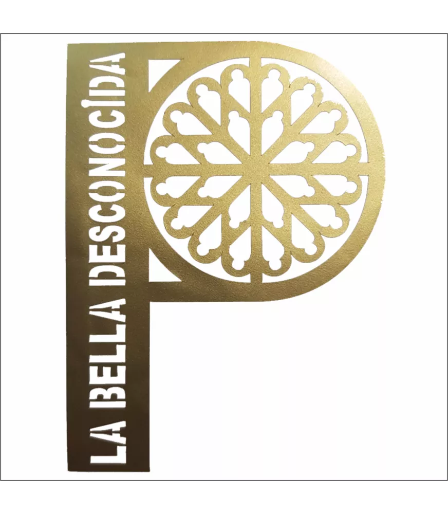 Pegatina Vinilo dorado P de Palencia, 7.5 x 5.5 cm