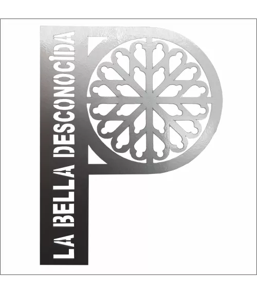 PEGATINA VINILO PLATEADO P DE PALENCIA 7.5 x 5.5 CM, ROSETON DE PALENCIA SIGLO XV/XVI PEG005