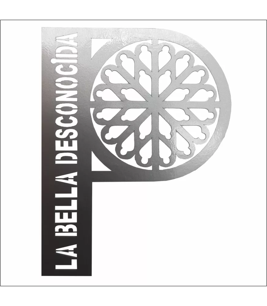 Pegatina Vinilo plateado P de Palencia, 7.5 x 5.5 cm