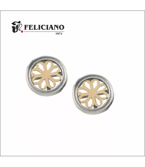 Pendientes rosetón pequeño en plata y oro de 18k, sin bisel.