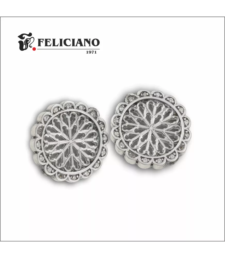 Pendientes rosetón grande en plata, con bisel de 16 circonitas.