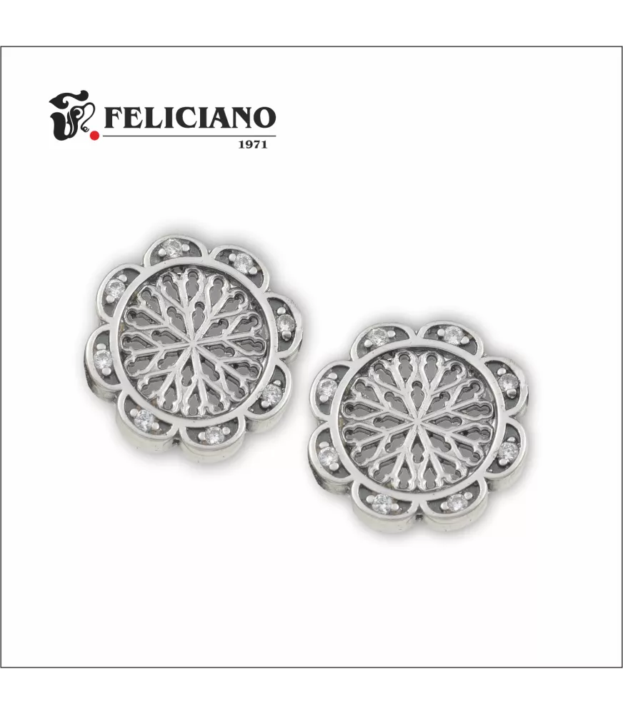 Pendientes rosetón grande en plata, con bisel de 8 circonitas.