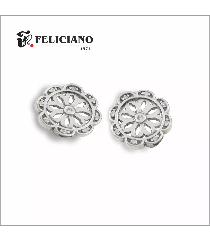 Pendientes rosetón pequeño en plata, con bisel de 8 circonitas.