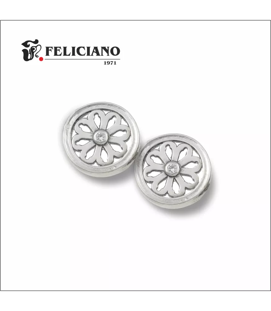 Pendientes rosetón pequeño en plata, sin bisel.