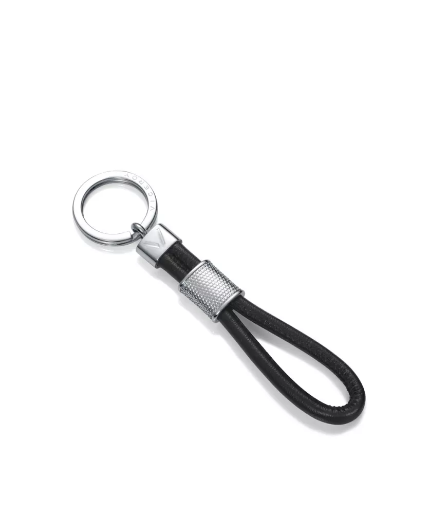 Llavero Viceroy hombre en acero y cuero negro. 