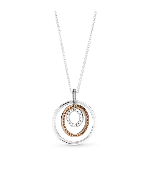 Collar en plata de ley y Pandora Rose Colgante Círculos en Dos Tonos