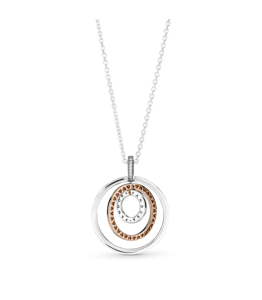 Collar en plata de ley y Pandora Rose Colgante Círculos en Dos Tonos
